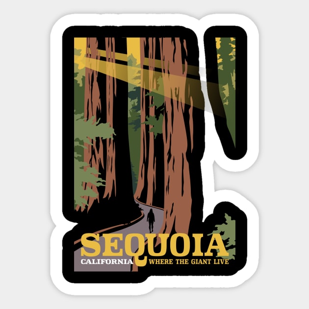 California Sequoia Vintage Style Travel Poster Design Sticker by Terrybogard97